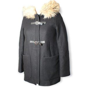 Zara Women's Black Hooded Coat Jacket With Faux Fur Trim Sz Small